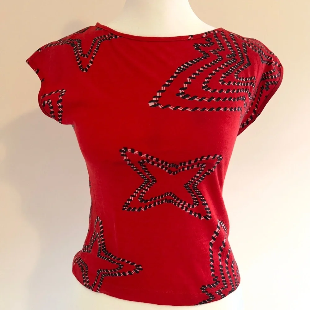 Valentino Jeans/Sport red cropped, cap sleeve T - Picture 1 of 10